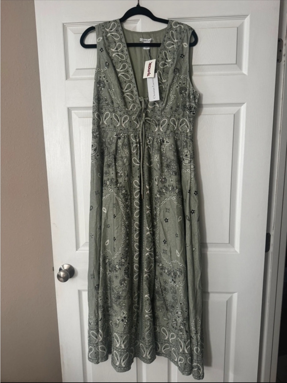 Christian Lacroix Olive Paisley Bandana Maxi Dress